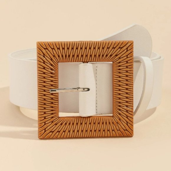 Accessories - Size Plus Square Buckle Belt White
